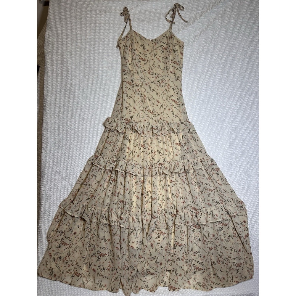 Windsor Womens Floral Tiered Maxi Dress Size S Tie Strap Ruffle Cottagecore